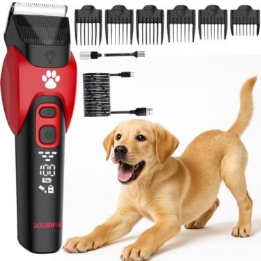 Imagem de Máquina De Tosa Pets Silenciosa Sem Fio Recarregável Potente 6 Pente Sem Fio Preto E Vermelho