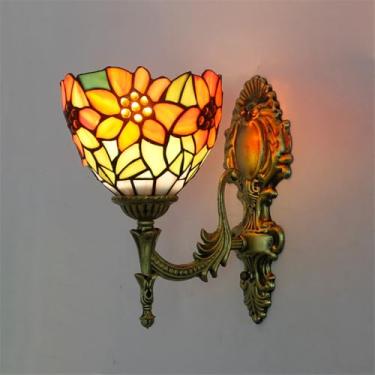 Imagem de Luminária de parede retrô americana em vidro colorido com LED, estilo europeu, luxuosa, para sala de estar, restaurante, quarto, escritório, casa de campo, hotel, café, bar, corredor (K 1 lâ