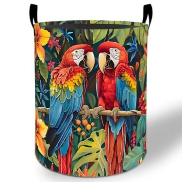 Imagem de Cesto de roupa suja colorido papagaio 50 x 40 cm, balde de armazenamento de roupas Oxford dobrável à prova d'água para quarto, banheiro, quarto de bebê, organizador de brinquedos, presentes para
