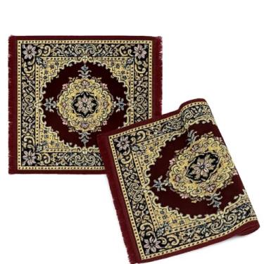 Imagem de Garden Of Arts Conjunto de 2 tapetes de veludo Pooja Aasan (50 × 50 cm cada) – Tapetes de veludo marrom macio com design impresso tradicional – Ideal para decoração de mandir, meditação, oração e