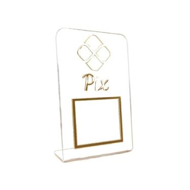 Imagem de Display Placa Qr Code Mesa Acrílico Espelhado Plaquinha(Pix Transparente Com Dourado,1 Unidade)