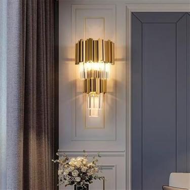 Imagem de Luminária de parede moderna e luxuosa em cristal com LED, ideal para sala de estar, quarto, cabeceira, casa de campo, hotel, escritório, escada e corredor (Estilo 12 D27H54CM)