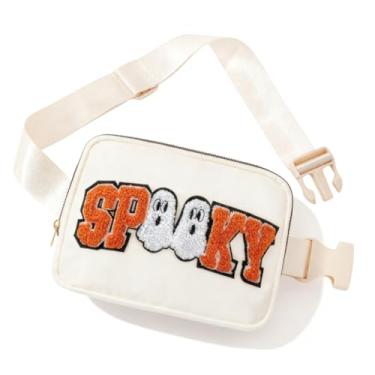 Imagem de Boo Basket Stuffers para adolescentes, bolsa transversal de Halloween, bolsa assustadora de abóbora para crianças, pochetes fofas de Halloween, presentes de Halloween para meninas e mulheres, Branco