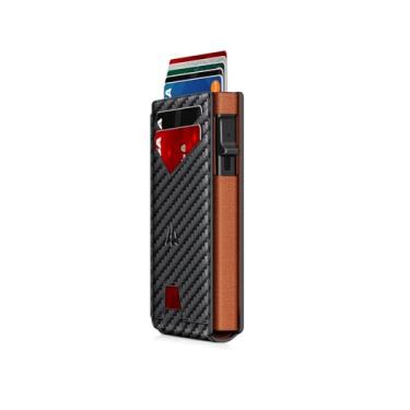 Imagem de Carteira masculina, fina minimalista com clipe para dinheiro e janela para identidade, porta-cartão de crédito pop-up com bloqueio de RFID, carteira masculina inteligente de alumínio para 9 a 13