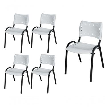 Imagem de Cadeira Iso Base Preto Igreja, Escola, Escritório - Branco Kit 5 Peças