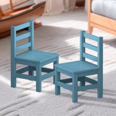 Imagem de Kit 2 Mini Cadeiras Infantil De Madeira Maciça Infantil Azul S-estofado