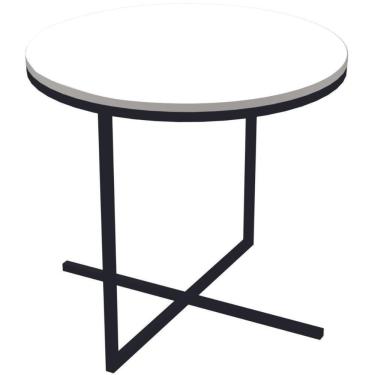 Imagem de Mesa Lateral Redonda Volpi Artesano 50 Cm (largura) Em Mdp Estrutura Preta Metálica Em Aço Branco