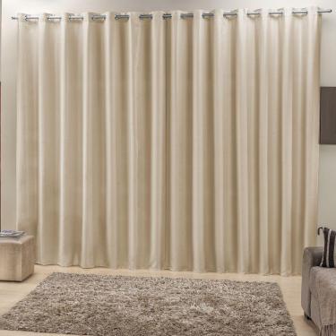 Imagem de Cortina 2 Mts Sala Quarto Escritório Ráfia Trilho Comum Baratissima Bege - 100% Poliéster