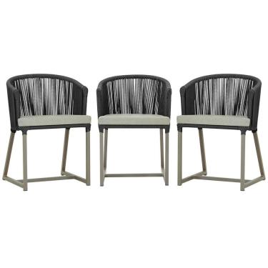 Imagem de 3 Cadeiras De Jantar Noronha Fendi Corda Náutica E3 Trama Preto