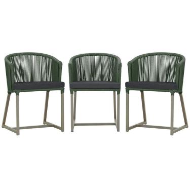 Imagem de 3 Cadeiras De Jantar Noronha Fendi Corda Náutica E11 Trama Verde