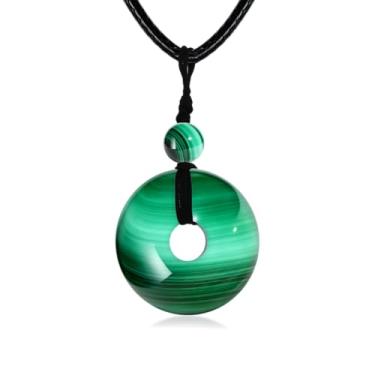 Imagem de Pextrid Colar feminino turquesa/lápis-lazúli/olho de tigre/malaquita/pedra da lua, colar com pingente de pedra nua, joia de presente para mulheres, com corrente de corda de couro de 45 cm + 5 cm