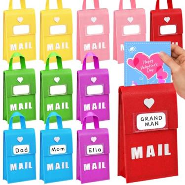 Imagem de Libima Caixa de correio de feltro para crianças, 12 peças, presente de troca de sala de aula, caixa de correio com 12 cartões de 15 x 25 x 7 cm, caixa de correio suspensa para festas dos namorados