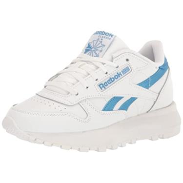 Imagem de Reebok Tênis feminino clássico de couro Sp, Branco/azul essencial, 8.5