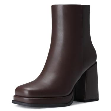 Imagem de CELLENZ Botas femininas de plataforma no tornozelo: bota de salto alto grosso de 8,5 cm, botas de couro curtas de plataforma moderna, 2025 outono inverno botas modernas para encontro, festa, fim de