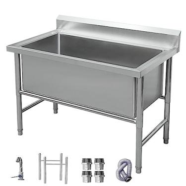 Imagem de TRGCJGH Pia de aço inoxidável independente, pia de tigela única grande, pia de restaurante comercial, pia ao ar livre, pia industrial (120 cm/47,2 pol, 30 cm de profundidade)