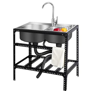 Imagem de TRGCJGH Pia de cozinha dupla de aço inoxidável, pia de cozinha de fazenda, para restaurante, cozinha, lavanderia, garagem, interior e exterior (75 x 40 x 75 cm/29,5 x 15,7 x 29,5 cm)
