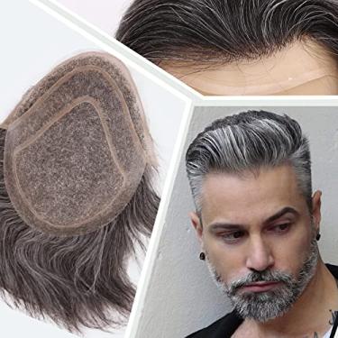 Imagem de Civmo Toupee masculina peruca masculina amarrada à mão com frente de renda suíça com monofilamento e revestimento de poliéster em torno de sistemas de substituição de cabelo humano europeu peruca de