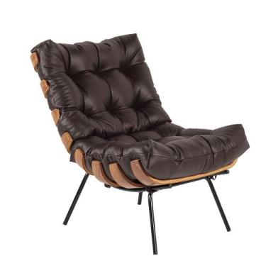 Imagem de Poltrona Costela Couro Legítimo Marrom Base Industrial Preto M11 - D'R