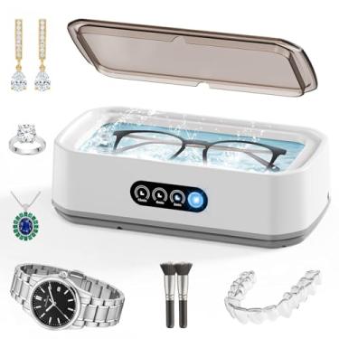 Imagem de chufa Máquina de limpeza ultrassônica de joias, limpador ultrassônico profissional de 49 kHz para joias, óculos, anéis, pulseiras de relógio, com tanque de aço inoxidável de 650 ml e 3 modos de tempo