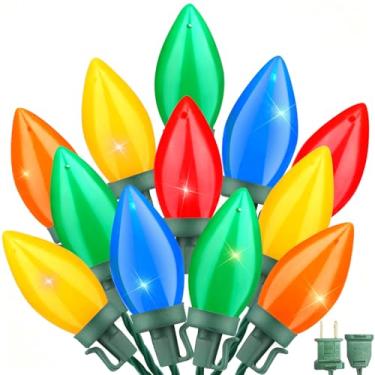 Imagem de C9 Cordão de luzes LED de Natal, luzes LED vintage multicoloridas de 23 metros com 35 lâmpadas LED C9 coloridas, cordão de luzes externas para festa de Natal, quintal, casamento - fio verde