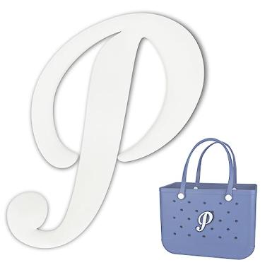 Imagem de TOYORK Berloques de saco para acessórios de saco Bogg Decorativos Berloques Inserção Letras Alfabeto para Acessórios de Bolsa de Praia, White P, Borracha, Sem Pedra Preciosa