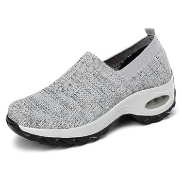 Imagem de Optigard Tênis feminino de malha sem cadarço com suporte de arco e amortecimento de ar, sapatos atléticos, casuais, confortáveis, para trabalho, enfermagem, plataforma, mocassim, Cinza, 35