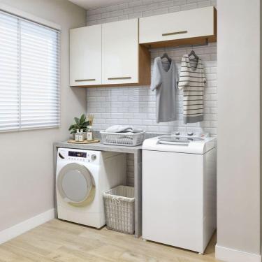 Imagem de Lavanderia Modulada França 2 Armários Aéreos Kaiki Móveis Nature Com Off White