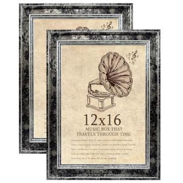 Imagem de TKYGU Porta-retrato de 30,5 x 40,6 cm com vidro verdadeiro, conjunto de 2 molduras vintage - molduras de estilo antigo para parede - Moldura ornamentada para escritório preto rústico ou decoração de