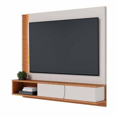 Imagem de Painel Tv 65 Pol 180cm Bancada Suspensa Ripado Manacá C04 - D`rossi Cor Off White Matte E Freijó