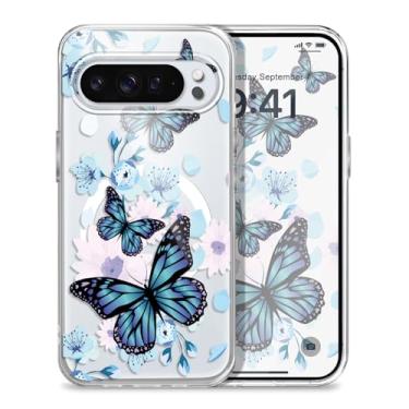 Imagem de Gencyfu Capa para Google Pixel 10 Pro, suporte para Magsafe, capa protetora magnética fina para celular Pixel 10 Pro de 6,3 polegadas, borboleta preta