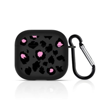 Imagem de CameCosy Capa protetora compatível com AirPods de 4 gerações com chaveiro, capa de TPU macio com estampa de leopardo preto e rosa para mulheres e meninas, à prova de choque, antiarranhões e poeira