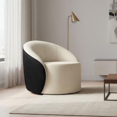 Imagem de Poltrona Sala Orgânica Lua Giratória Sintético Pu Preto/linho Bege D03 - D'rossi