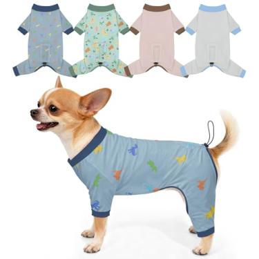 Imagem de Bienbee Pijamas para cães, pacote com 4 roupas fofas e macias para cachorros, pijamas para cães, pijamas, roupa ajustável, respirável e elástica para cães pequenos, médios e grandes, meninas e meninos