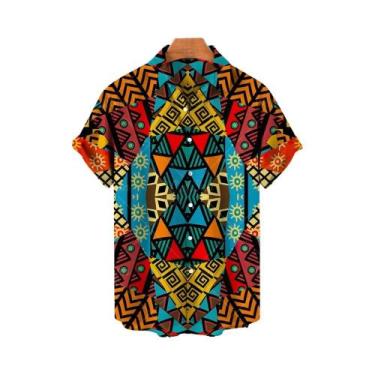 Imagem de Camisa Havaiana Masculina plus Size 3D Com Estampa Geométrica De Flor 