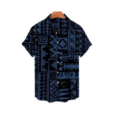Imagem de Camisa Havaiana Masculina plus Size 3D Com Estampa Geométrica De Flor 