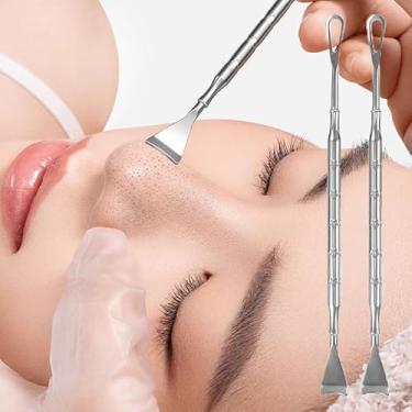 Imagem de 2 peças de aço inoxidável de cabeça dupla, cravos e raspagem facial, limpeza, agulha plana para acne e pele morta, ferramenta de remoção de cravos (1 peça)
