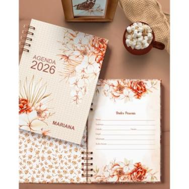 Imagem de Agenda 2026 DATADA, personalizada COM O NOME DO COMPRADOR, folhas decoradas, A5, 2 dias por página(folhas decoradas,Boho)
