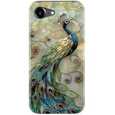 Imagem de Goodon Capa fofa para iPhone 16e - Compatível com carregamento sem fio - Capa rígida de camada dupla + capa de silicone - Capa protetora para celular com designs modernos para mulheres - pavão e flor