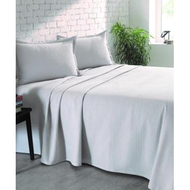 Imagem de Kit Colcha Piquet Favo Dhler Casal 100% Algodão Prata 3 Pçs - Dohler