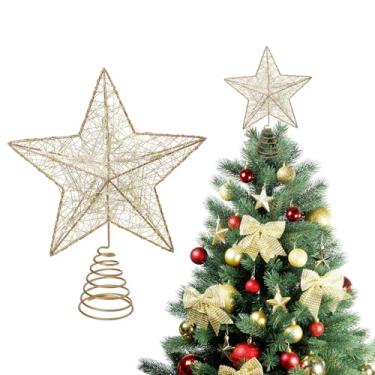 Imagem de Topo de árvore de Natal Topper de árvore de Natal LED estrelado árvore de Natal operado por bateria Decoração de árvore ( /20,8 x 24,9 cm)