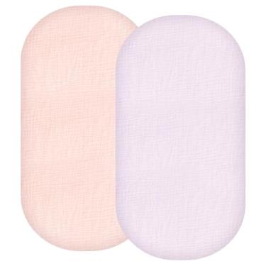 Imagem de Synrroe Pacote com 2 lençóis de musselina para berço - 100% algodão, adequado para colchões ovais/retangulares/ampulheta, rosa e roxo, lençóis macios e respiráveis para recém-nascidos