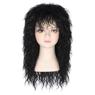 Imagem de Peruca punk preta dos anos 70 anos 80 cacheada heavy metal rock, festa discoteca, glamour, rock, Halloween, cosplay, festa, cabeça pequena