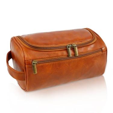 Imagem de UKQRRTC Bolsa de higiene personalizada para homens, kit de couro com alça, 25 x 12,7 x 12,7 cm, prática e bonita, presente para padrinhos, padrinho, dia dos pais, casamento, aniversário, marido, vovô