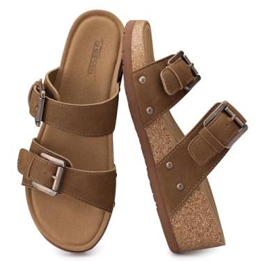 Imagem de SHIBEVER Sandálias de cunha para mulheres 2025: Sandálias com tira de fivela ajustável e salto plataforma confortável de cortiça 5 cm, Marrom, 40