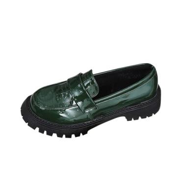 Imagem de Sapatos femininos casuais de couro estilo universitário design de sola grossa primavera verão confortável, Verde, 38