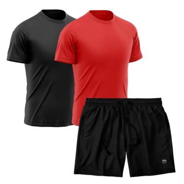 Imagem de Kit 2 Camisetas Dry Treino Fitness Academia + Short Bermuda Preto-Masculino