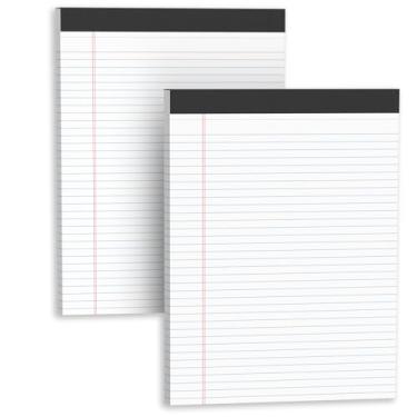 Imagem de Cadernos de papel pautado largo, 21 x 27 cm, pacote com 2, 50 folhas/bloco, blocos brancos para escrita, bloco de escrita perfurado com parte traseira branca resistente, papel pautado para faculdade