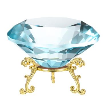 Imagem de PATIKIL Peso de papel de cristal de diamante, peso de papel de cristal de 80 mm / 3,15" com base de metal dourado 19 para decoração de mesa de escritório em casa, enfeites de festa de casamento, azul