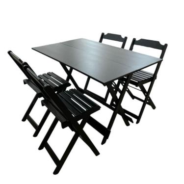 Imagem de Conjunto Mesa Dobrável 1,20m Com Tampo Em Mdf Ultra Plus E 4 Cadeiras Dobráveis Preto