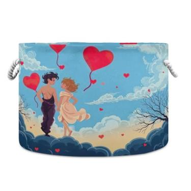 Imagem de Wassud Cesta de armazenamento Lover com alças cesto de lavanderia redondo caixas de armazenamento de lona cobertor de armazenamento para berçário 50,8 cm x 50,8 cm x 35,5 cm